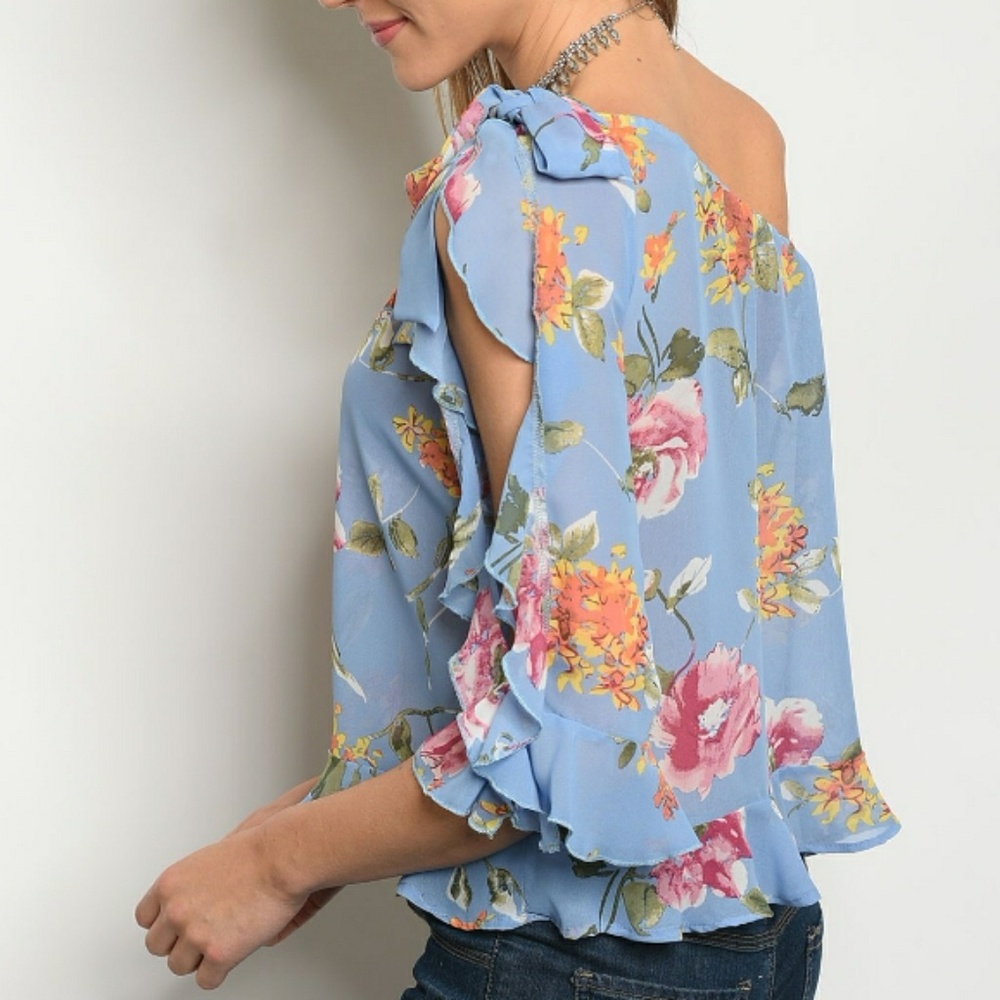 Floral One Shoulder Ruffled Top - Picture 2 of 5
